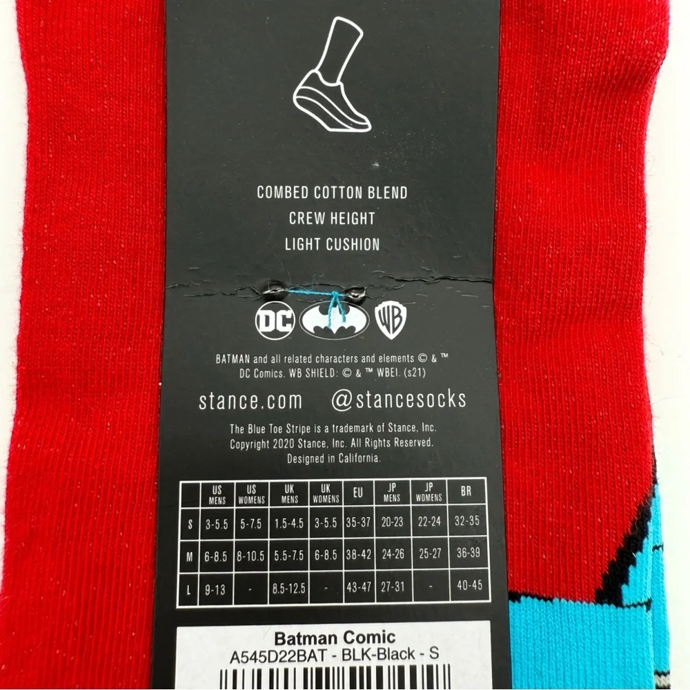 Stance Batman Comic Mid Performance Socks Womens Small Kids DC Comics Red Black